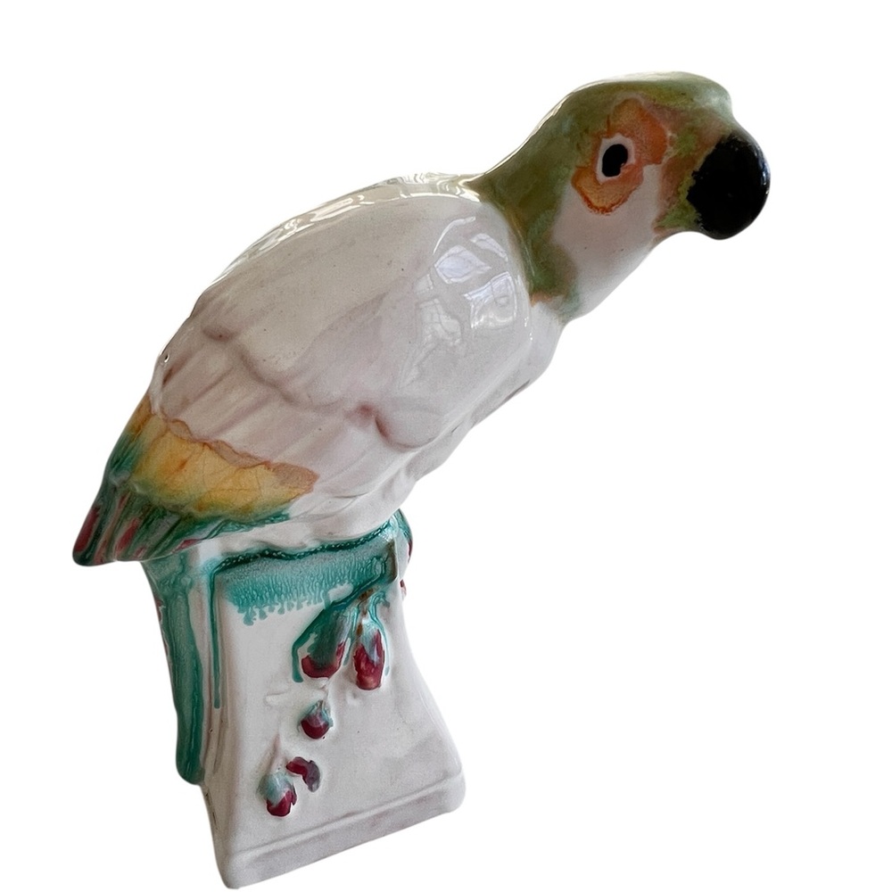 Vintage Hungarian porcelain parrot figurine hand-painted 8.25 In 1970s